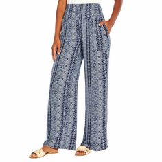 Three Dots Womens' Printed Wide Leg Pants Beautiful Summer/ Beach Pants- Gorgeous Prints, Light, Breezy, No Pinch Waist! Crochet Ladder Trim Relaxed Fit Mid Rise Gauze Fabric Flat Front Waistband With Smocked Back Front Pockets 100% Rayon Lightweight Inseam 32” Size Conversion: Xs = 0 | S = 2-4 | M = 6-8 | L = 10-12 | Xl = 14-16 | Xxl = 18-20 Beach Cover Up Gauze Lightweight Summery Travel Long Trendy Blue Wide-leg Pull-on Pants, Blue Wide Leg Pants With Pockets For Vacation, Blue Full-length Pull-on Pants, Blue Full Length Pants With Pull-on Style, Blue Summer Pants, Blue Pull-on Bottoms For Summer, Blue Pull-on Style Bottoms For Summer, Sneakers For Work, High Waisted Linen Pants