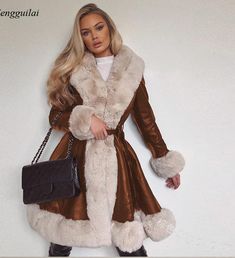 Splicing Faux Fur Long Coat V-Neck Lace-Up · KoKo Fashion · Online Store Powered by Storenvy Faux Fur Long Coat, Fur Long Coat, Oxford Shoes Style, Glitters Skirt, Long Faux Fur Coat, Maxi Dresses Fall, Black Shoes Women, Knee High Leather Boots, Women Long Sleeve Tops