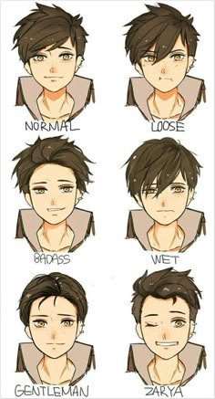 the different facial expressions in an anime character's face, from male to female