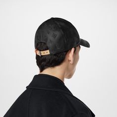 LOUIS VUITTON® - Monogram Shadow Cap - Black Cap Collection, Visor Cap, Louis Vuitton Official, Back Strap, Men's Collection, Leather Working, Black Cotton, Louis Vuitton Monogram, Black Men