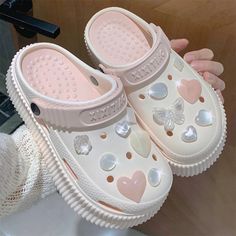 LBSFY - Women's Summer Water Diamond Love Hole Shoes Wearing Beach Shoes Outside EVA Soft Thick Sole Creative Contrast Color Baotou size: CN36-37-------The sole length is 24cm, suitable for foot length 22.5-23cm CN38-39-------The sole length is 25cm, suitable for foot length 23.5-24cm CN40-41-------The sole length is 26cm, suitable for foot length 24.5-25cm Indoor Sandals, Crocs With Charms, Crocs Fashion, Casual Pumps, Garden Shoes, Beach Garden, Summer Water, Summer Slippers, Shoes Spring