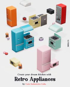 an advertisement for retro appliances in various colors