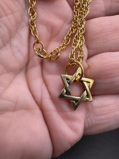 Great details!  Wear on finish. Star Shaped Metal Jewelry With Star Charm, Metal Star Charm Jewelry, Spiritual Star-shaped Metal Jewelry, Vintage Star-shaped Metal Jewelry, Brass Star-shaped Jewelry Gift, Elegant Star-shaped Brass Jewelry, Vintage Nickel-free Star Jewelry, Vintage Star-shaped Nickel-free Jewelry, Handmade Gold Star Of David Necklace