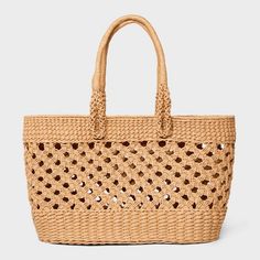 Large Straw Tote Handbag - A New Day™ Light Brown Winter Tote, Summer Tote Bags, Spring Accessories, Summer Tote, Straw Tote Bag, White Purses, Pink Handbags, Straw Tote, How To Make Handbags