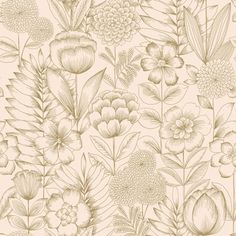 a drawing of flowers and leaves on a beige background