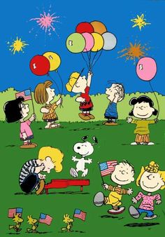 a group of children playing with balloons in the grass and stars on the sky above them