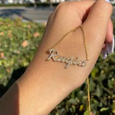 Covered in Crystals Custom Name Necklace | Cubic Zirconia Gold Nameplate | Life Token Most Important Things In Life, Name Necklace Gold, Bling Necklace, Name Initials, Necklace Diamond, Wedding Necklace, Name Plate