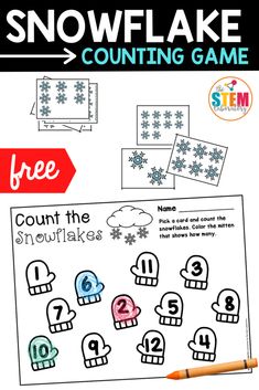 a snowflake counting game for kids to practice counting the number one and two