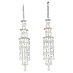 PANIM 7.08 Carat Diamond Briolette 18 Karat White Gold Dangling Earrings Gold Dangling Earrings, Diamond Danglers, Earring Video, Flawless Diamond, Dangler Earrings, Precious Gemstones Jewelry, Knot Earrings, White Gold Earrings, Antique Earrings