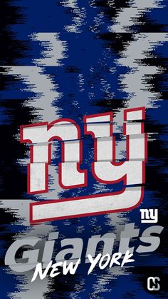 the new york giants logo is shown on a blue and gray background with white letters