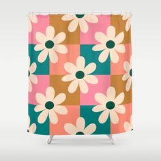 a colorful shower curtain with flowers on it