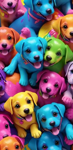 many different colored dogs are shown together