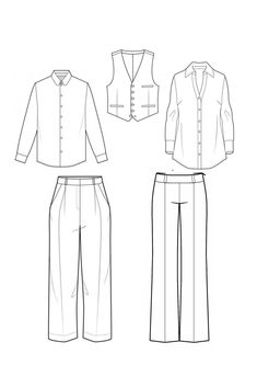 the front and back views of a women's pantsuit with buttons on each side