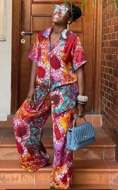 Colorful Adire Cotton Pant Set, Batik African Print 2 Piece Shirt, Ankara Co-ord for Women, Nigeria Summer Vacation, CUSTOM MEASUREMENT - Etsy UK Outfit For Ladies, Chiffon Shirt Dress, African Print Pants, African Fashion Women Clothing, Ankara Style, Ankara Dress, African Fashion Women, African Clothing Styles