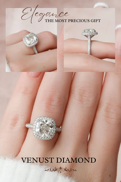 a woman's hand with an engagement ring on it and the words elegance, the most precious gift