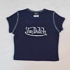 Brand New Without Tags Attached Size : 3t * Measurements Are Attached Color : Blue With White Lettering Please See All Attached Pictures For Any Additional Details Navy Tops With Letter Print For Spring, Trendy Navy Top With Letter Print, Navy Cotton Top With Letter Print, Navy Cotton Tops With Letter Print, Von Dutch Shirt, Dutch Blue, Crop Top Sweatshirt, Von Dutch, Yellow T Shirt