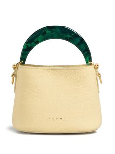 Marni Venice Mini Shoulder Bag - Farfetch Cream Handbag, Green Handbag, Statement Bag, Black Camel, Pretty Bags, Leather Bucket Bag, Leather Bucket, Mini Shoulder Bag, Logo Stamp