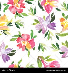 watercolor flower pattern on white background