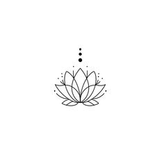 a black and white drawing of a lotus flower on a white background with dots in the middle