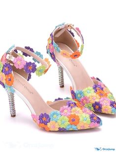 OrcaJump - Womens Wedding Shoes Ankle Straps Heels Bridal Shoes and Bags Matching Satin Stones Set Lace Flower High Heel Spring Wedding Ankle Strap Heels, Multicolor High Heel Wedding Shoes, Spring High Heel Shoes For Wedding Guest, Multicolor High Heels For Wedding, Spring Wedding Shoes With Ankle Strap And 4-inch Heel, Spring Wedding Shoes With 4-inch Heel And Ankle Strap, Spring Wedding Shoes With Closed Toe, Spring Wedding Shoes Closed Toe, Multicolor Closed Toe Heels For Evening