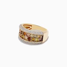 Effy 14K Yellow Gold Multi Color Diamond Ring Fine Jewelry 14k Gold Brown Ring, Brown 14k Gold Fine Jewelry Ring, Brown 14k Gold Rings Fine Jewelry, Color Diamond Ring, Colored Diamond Rings, Yellow Stone, Gold Yellow, Colored Diamonds, Round Diamonds