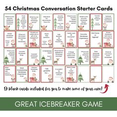 a christmas conversation game with the words great icebreakerer game