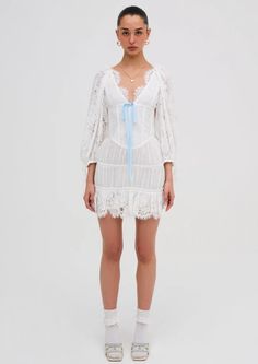 Ellis Mini Dress — White | For Love & Lemons For Love And Lemons Clementine Dress, For Love And Lemons Samira Mini Dress, For Love And Lemons Dress White, For Love And Lemons Opal Mini Dress, For Love And Lemons Yellow Dress, Bridal Party Dress, Puff Sleeve Mini Dress, Mini Dress White, Ruched Skirt