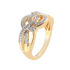 Accentuated with dazzling diamonds in a twist design, this ring is a must-have accessory. Accentuated with dazzling diamonds in a twist design, this ring is a must-have accessory. Nickel free Metal: sterling silver Packaging: boxed Plating: 14k gold, rhodium Width: 8 mm Finish: polishedDIAMOND DETAILS Total weight: 1/3 ct. Shape: round Setting: prong Diamond weights are approximate. Diamond Total Weights may vary between .01 and .13 ct. Some diamonds consist of fewer than 17 facets. Gemstones ma Elegant 14k Gold Spiral Rings, Silver Packaging, Twist Ring, 3 Carat, Plating, Diamonds, Twist, Packaging, Sterling Silver