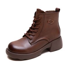 Gender: Women Type: Boots Main Materials: Cowhide Insole: Pigskin Sole: Rubber Type of Closure: Zipper Style: Daily, Casual, Retro Season: Spring, Autumn Heel Height: Medium (5 cm) Brown Leather Platform Boots With Padded Ankle, Brown Winter Combat Boots With Zipper Closure, Leather Ankle Martin Boots With Zipper Closure, Leather Martin Boots With Zipper And Flat Heel, Leather Martin Ankle Boots With Zipper, Leather Martin Boots With Zipper Closure And Flat Heel, Leather Martin Ankle Boots With Zipper Closure, Brown Ankle Martin Boots With Zipper, Brown Ankle Martin Boots With Zipper Closure