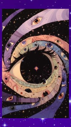 an eye with many different colors and shapes in the center is surrounded by other stars