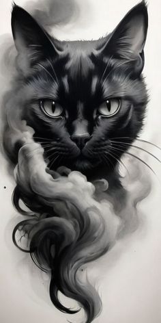 Aura Tattoos, Cat Face Tattoos, Tattoo Gato, Black Cat Tattoo, Fluffy Black Cat, Cat Tattoo Design, Petit Tattoo, Black Cat Tattoos, Eagle Tattoos