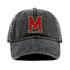 UMD M Logo (Black) / Baseball Hat - Route One Apparel Collegiate Adjustable Dad Hat For Baseball Season, One Size Baseball Cap For Fan Merchandise, Adjustable Baseball Cap For Fan Gear, One Size Fits Most Baseball Cap For Fans, Fan Merchandise Baseball Cap With Curved Brim, Vintage Adjustable Baseball Cap For Fan Gear, Vintage Adjustable Baseball Cap For Fans, Adjustable Vintage Baseball Cap For Fans, Collegiate Adjustable Hat With Letter Print