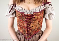 Size: 28 Dark Red Corset, Tapestry Corset, Brown Tapestry, Fall Addition, Shades Of Maroon, Red Corset, Corset Bodice, Falling Leaves