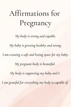 a poem written in black and white with the words affirmmations for pregnant