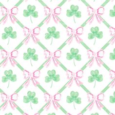 a green and pink pattern with shamrocks on it