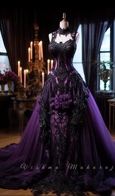 Purple Goth Wedding Dress, Vishma Maharaj, Goth Wedding Dresses, Vampire Ball, Vintage Prom Dresses, Vampire Dress, Purple And Black Dress, Black Wedding Gowns, Crystal Castles