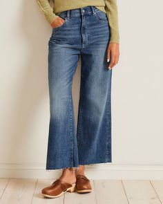 Channeling a distinctly Hepburn-esque kind of cool, these wide-leg, high-waist cropped jeans have a flattering habit of elongating the leg. High rise. Traditional five-pocket styling. Zip fly. Cropped; wide leg. 26 inch inseam. Cotton/Lycra or TENCEL Lyocell/cotton/Lycra. Women's wide leg high rise cropped jeans by DL1961. Wide Leg Medium Wash Cropped Jeans For Fall, Fall Medium Wash Wide Leg Cropped Jeans, Medium Wash Wide Leg Cropped Jeans For Fall, Fall Wide Leg Cropped Jeans In Medium Wash, Chic Cropped Wide-leg Jeans For Fall, Chic Wide-leg Cropped Jeans For Fall, Chic Fall Cropped Wide-leg Jeans, Frayed Hem Cropped Wide Leg Pants For Fall, Cropped Wide Leg Pants With Frayed Hem For Fall