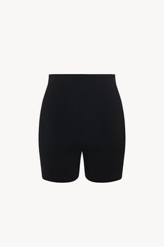 Biker short in fine technical wool with high waist and minimal finish for streamlined look. Black Seamless High Waist Shorts, High-stretch Black Biker Shorts, Black 4-way Stretch Biker Shorts, Black Seamless High-waisted Biker Shorts, Black Micro-elastic Biker Shorts, Short Biker, Brand Architecture, Biker Short, Buckle Sandals