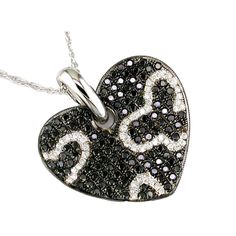 Royal 14K White Gold Heart Pendant with Black and White Diamonds - 1.49 Carat Total Diamond Weight Black Heart Cut Jewelry For Wedding, Black Heart-shaped Jewelry For Anniversary, Black Diamond Heart-shaped Jewelry, Black Heart-shaped Diamond Jewelry, Black Diamond Jewelry For Valentine's Day, Black Heart-shaped Formal Necklace, Black Heart-shaped Necklace For Formal Occasions, Formal Black Heart-shaped Necklace, Black Round Jewelry For Valentine's Day