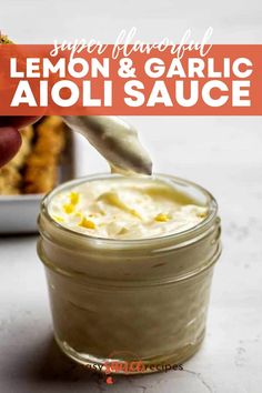 lemon and garlic aioli sauce in a glass jar