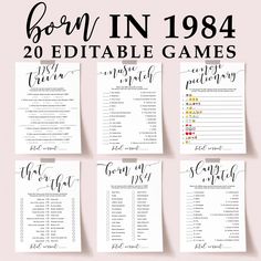 the printable game for born in 1994 is shown on top of a pink background