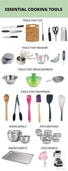 the ultimate guide to cooking tools for every type of cook in the kitchen, including baking utensils and spatulas