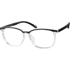 With this square eyeglasses value and style go hand-in-hand. The light and flexible medium-wide eyeglasses works both as bold glasses or sleek sunglasses. It is available in two options: matte black with gold detailing on the brow and temple arms; and glossy clear with black brow and temple arms. | Zenni Classic Square Prescription Eyeglasses Clear Plastic Black Square Glasses, Bold Glasses, Sleek Sunglasses, Black Brows, Zenni Optical, Square Eyeglasses, Square Glasses, Prescription Eyeglasses, Black Square