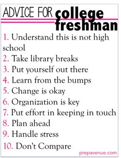 an ad for college freshman, with the words'advice for college freshman '