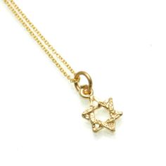 Star of David, Chai and Hamsa petite necklaces in 14k yellow gold. Perfect for layering!