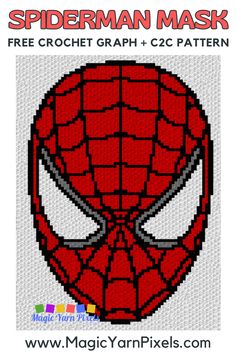 a spiderman mask with the text free crochet graph and 2c pattern