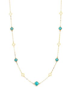 Luxury Turquoise Gemstone Necklace, Luxury Yellow Gold Turquoise Necklace, Luxury Blue Turquoise Gemstone Necklace, Clover Necklace, Long Chain Necklace, Exclusive Jewelry, Van Cleef, Clover Leaf, Black Diamond