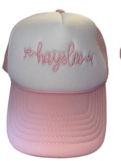 These trucker hats are so in and so cute! We love the bow font embroidery on the front. These hats a kids and adjustable in the back. Custom Embroidered Adjustable Trucker Hat, Adjustable Trucker Hat With Custom Embroidery, Adjustable Custom Embroidered Trucker Hat, Custom Embroidery Trucker Hat, Custom Embroidered Trucker Baseball Cap, Custom Embroidered Trucker Hat Baseball Cap, Custom Embroidered Trucker Hat, Baseball Cap Style, Custom Embroidered Snapback Trucker Hat, Customizable Pink Adjustable Snapback Hat