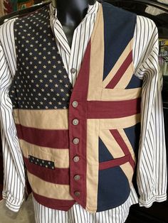 Fitted Cotton Vest For Fall, Fitted Cotton Vest Outerwear, Fitted Patchwork Vest For Fall, Retro Patchwork Vest For Fall, Fitted Cotton Patchwork Outerwear, Vintage Cotton Vest Outerwear, Union Jack Quilt, British Flag Clothes, Union Jack Clothes