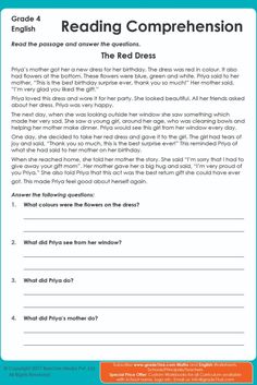 reading worksheet for grade 4 reading comprehension with answers and questions